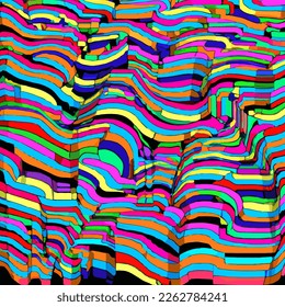 Drawn Waves Colourful Style Vector Background. Handmade vector art.