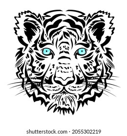 Drawn white tiger head - the symbol of 2022