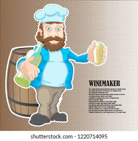 A drawn winemaker character with wine