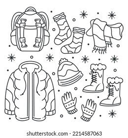 Drawn winter clothes for coloring