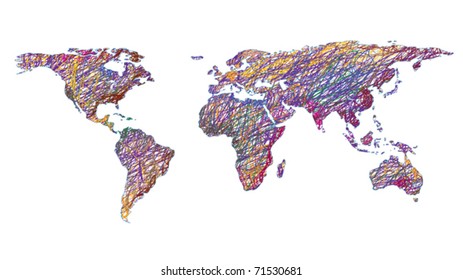 mapa del mundo dibujado aislado en fondo blanco
