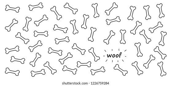 Drawn yellow dog treat bone. Line pattern. Bone. Pet Toy. Woof, bite sign. Vector bones. lover animal day or dog day. Dog food. Dog treats. Treats for dogs. Animal traces. cookies for dogs.