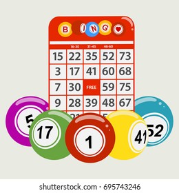 Drawning Style Bingo Balls Around a Red Bingo Card Background