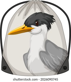 Drawstring backpack with bird pattern illustration