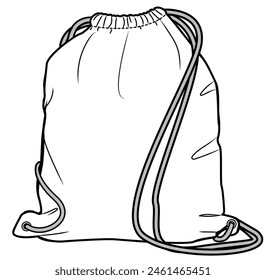 drawstring backpack flat sketch vector illustration technical cad drawing template