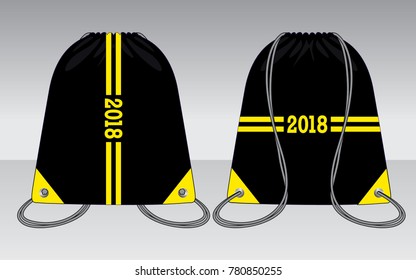 Drawstring Bag Design Black/Yellow Colors Vector.Front And Back Views.