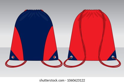 Drawstring bag design Navy/Red Vector.Front And Back Views.