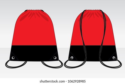 Drawstring bag design Red/Black vector.Front and back views.