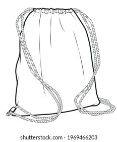 Drawstring Bag Flat sketch. Drawstring Bag Mockup