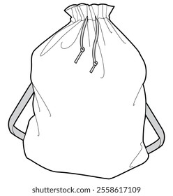 Drawstring bag flat sketch vector illustration technical cad drawing template