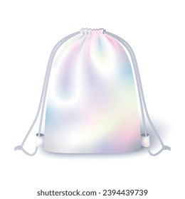 Drawstring Bag with holographic effect. Vector ullustration.