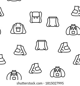 Drawstring Bag Travel Accessory Vector Seamless Pattern Thin Line Illustration