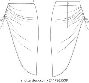 cordón de ajuste maxi corto largo mini falda Plantilla dibujo técnico plano sketch cad maqueta mujer de moda
