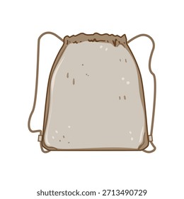 Drawstring Sacktasche Illustration in minimalistischem Line Art Stil, ideal für Reisen, Fitness, Shopping oder lässigen täglichen Tragen, einzeln auf Weiß, anpassbares Vektorsymbol in neutralen Tönen