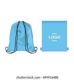 Drawstring sport bag baby blue color, place for logo isolated vector on the white background