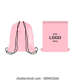 Drawstring sport bag baby pink color, place for logo isolated vector on the white background