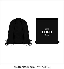 Drawstring sport bag black color, place for logo isolated vector
