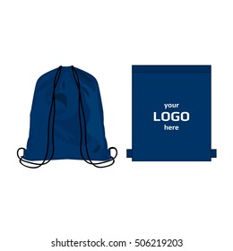 Drawstring Sport Bag Blue Color, Place For Logo Isolated Vector