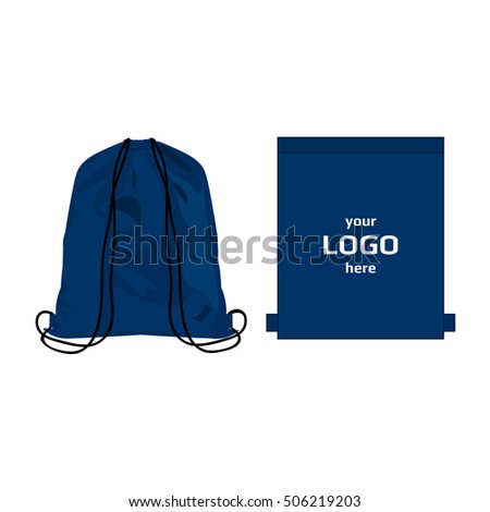 Drawstring sport bag blue color, place for logo isolated vector