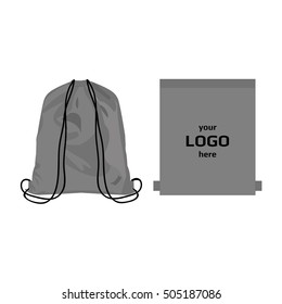 Drawstring sport bag grey color, place for logo isolated vector