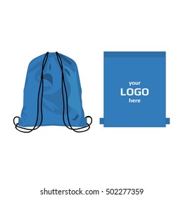 Drawstring sport bag light blue color, place for logo isolated vector on the white background