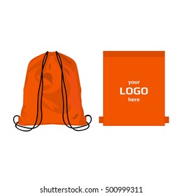 Drawstring sport bag orange color, place for logo isolated vector