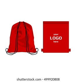 Drawstring sport bag red color, place for logo isolated vector on the white background