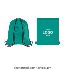 Drawstring sport bag teal color, place for logo isolated vector on the white background