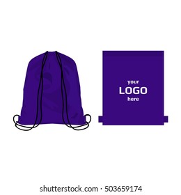 Drawstring sport bag violet color, place for logo isolated vector