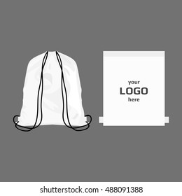 Drawstring sport bag white color, place for logo isolated vector