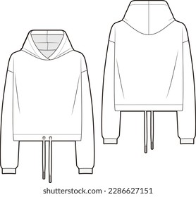 Drawstring sweatshirt hoodie fashion vector sketch, Apparel template