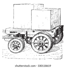 Dray, vintage engraved illustration. Dictionary of words and things - Larive and Fleury - 1895.