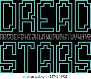 Dread Stars Font. Retro 8-Bit Typeface. Set of Pixelated Latin Capital Letters and Numbers. Vector Illustration.