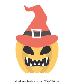 
A dreadful halloween pumpkin jack with witch hat

