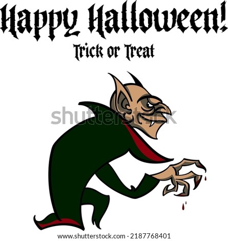 Dreadful sinister vampire - happy Halloween holiday image. Scary and spooky characters, illustration for greeting card. Isolated on white background.