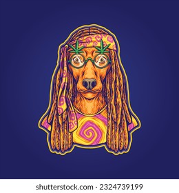 Dreadlock dog breed free spirited hippie lifestyle illustrations vector illustrations for your work logo, merchandise t-shirt, stickers and label designs, poster, greeting cards advertising business 