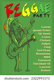 dreadlock lion hold guitar for lion reggae party event poster template vector illustration