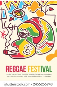 dreadlock reggaeman smoking ganja concept. abstract prehistoric images reggae festival template poster vector illustration.