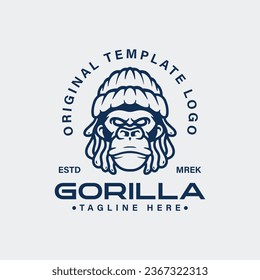 Dreadlocked Gorilla character logo, gorilla logo template with hat and dreadlocks.