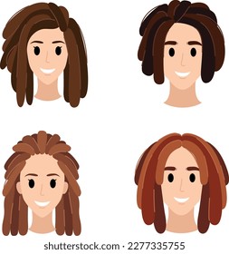 Dreadlocks different hairstyles, vector illustration