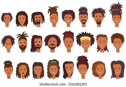 Dreadlocks icons set cartoon vector. African fashion. Adult character svg