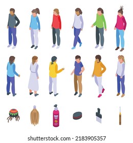 Dreadlocks icons set isometric vector. African fashion. Adult avatar