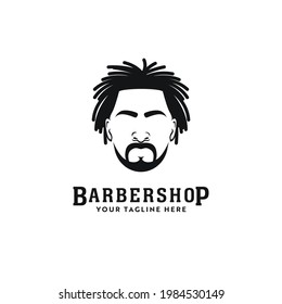 Dreadlocks locs dreads african american barbershop hair stylist logo icon with head hair silhouette