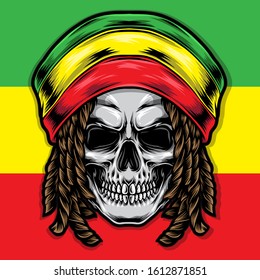 dreadlocks skull rasta vector logo