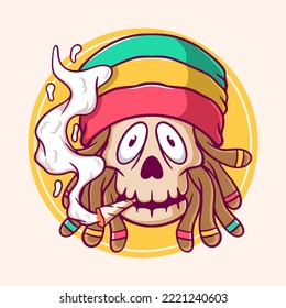 Dreadlocks skull smoke weed, funny skull Hand drawn