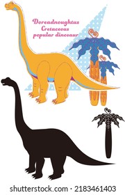 Dreadnoughtus.
Cretaceous land dinosaurs.
A set of silhouettes and pop color illustrations.