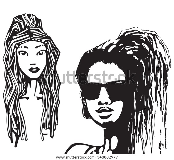 Dreads Silhouette Girlsdreadlocks Hair Stock Vektorgrafik