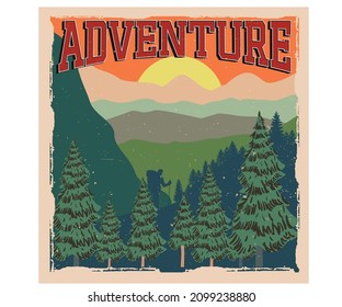 Dream adventure retro graphic print design for t shirt print, poster, sticker, background and other uses. Good vibes mountain colorful artwork.