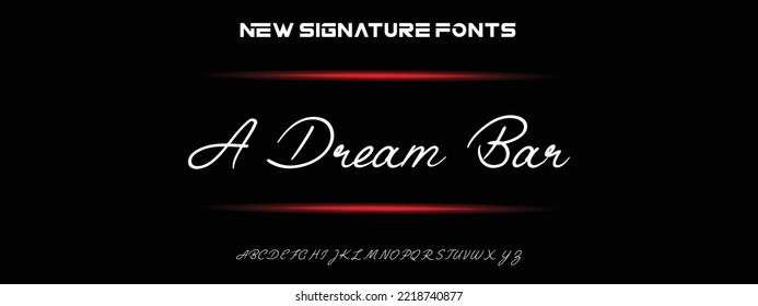 Eine Dream Bar Hand gezeichnet kalligraphische Vektormonoline Schriftart. Signaturbriefe für Notfälle. Moderner Schriftzeichen-Kalligrafietyp. ABC Typografie lateinische Beschriftung Alphabet.