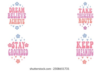 Dream, Believe, Achieve, Take the Scenic Route, Stay Grounded, Keep Dreaming motel Keychain designs